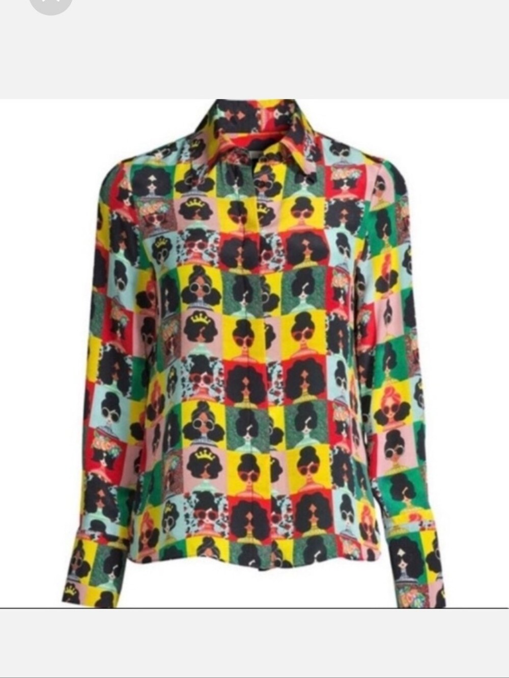 100% Silk ALICE + OLIVIA Willa Stace Face Blouse